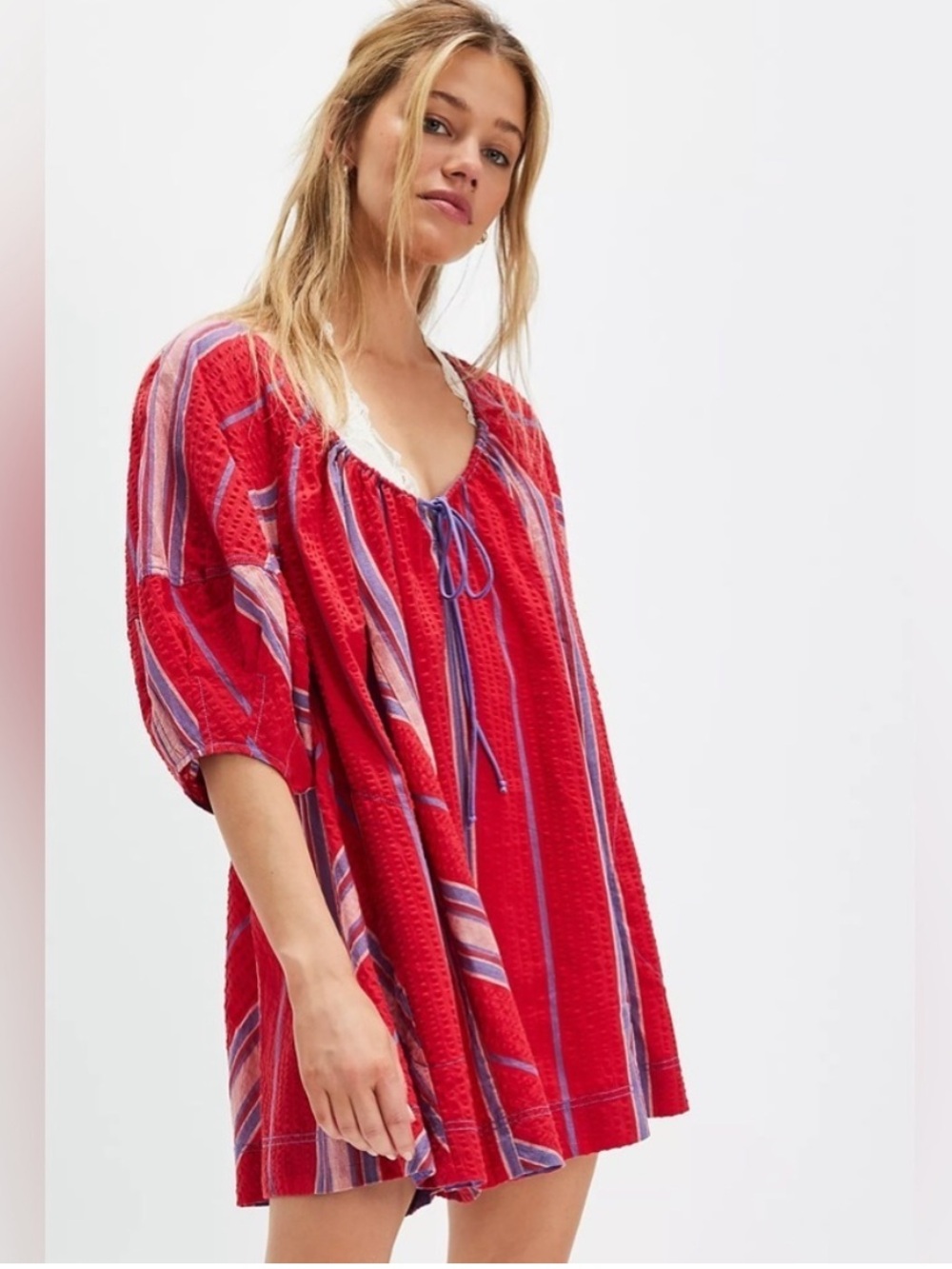Free People Bop Around Romper in Red Stripe